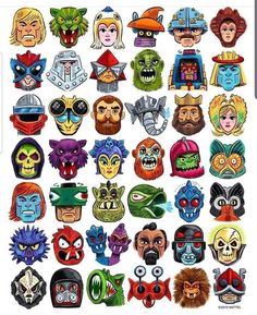 an image of many different masks on a white background