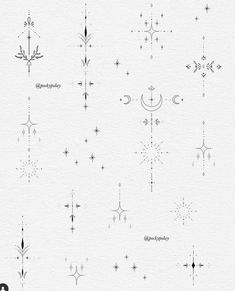 the different types of tattoos are shown in black and white, with stars on them