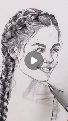 a drawing of a woman's face with braids