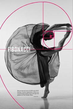 a woman is dancing in front of a circle with the words fibonacci on it