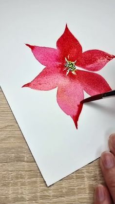 someone is painting a poinsettia with watercolors