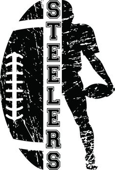 a football player holding a ball with the word steeles on it in grunge