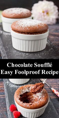 chocolate souffle easy pooproof recipe with raspberries on the side