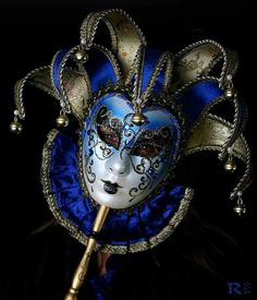 Blue jester Harlequin Mask, Pierrot Clown, Costume Carnaval, Venice Mask, Venetian Carnival Masks, Masked Ball, Afrique Art, Carnival Of Venice, Venetian Masquerade