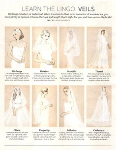 the instructions for wedding gowns and veils are shown in this page, which shows how