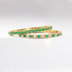 Ross-Simons - .17ct t. w. Emerald, .14ct t. w. Diamond Eternity Band Ring in Gold. Size 8. RS Pure. Modern designs that complete your outfit and complement your personality. On this eternity band, .17 ct. t. w. emerald beauties shimmer alongside .14 ct. t. w. diamonds. Set in 14kt yellow gold. A pretty ring for stacking! 1/16" wide. Diamond and emerald eternity band. Emerald birthstones are the perfect gift for May birthdays. Senior Rings, May Birthdays, Emerald Eternity Ring, Emerald Eternity Band, Emerald Wedding Band, Emerald Birthstone, Pretty Ring, Diamond Eternity Band, Yellow Gold Jewelry