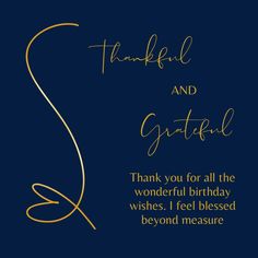 a thank card with the words grateful and grateful written in gold on a blue background