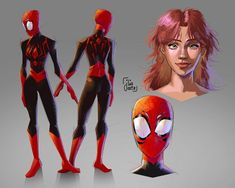 an image of spider - man and woman with different facial expressions on their face, body and head