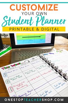 a notebook with the title how to customize your own student planner printable and digital