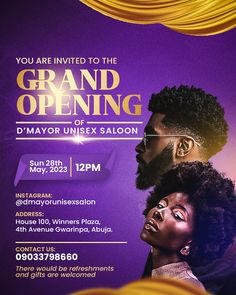 an advertisement for the grand opening of d'mayor unisex salon