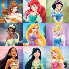 the disney princesses are all different colors and sizes, but they have their names on them