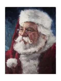 a painting of santa claus with glasses and a beard