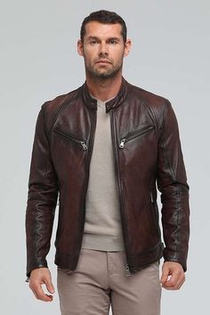 Brown Leather Jacket For Men, Casual Brown Leather Jacket For Motorcycling, Rugged Fitted Brown Biker Jacket, Men’s Brown Leather Jacket Outfits, Fashion For Men Over 40, Older Men Haircuts, Leather Jacket Outfit Men, Brown Leather Military Outerwear, Mens Outdoor Jackets