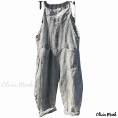 Olivia Mark - Chic Striped Plaid Jumpsuit with Wide Leg Pants Casual Playsuit, Overalls Casual, Striped Linen Pants, Plaid Jumpsuit, Jumpsuit Casual, Loose Jumpsuit, Striped Bodysuit, Y2k Aesthetic Outfits, Striped Jumpsuit