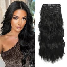 PRICES MAY VARY. 💝【More Volume Hair Extensions】: This clip in hair extensions set include 6 pcs per pack, 200g weight hair pieces for women to add volume, 1 piece of 6.7 inches wide weft with 4 clips, 1 piece of 5.5 inches wide weft with 3 clips, 2 pieces of 4.9 inches wide weft with 2 clips, 2 pieces of 2.2 inches wide weft with 1 clip, it will meet most user's demands for a full head installation. 💝【Premium Quality Material】: Our hair extensions clip ins made of high quality heat resistand s Clip In Hair Extensions For Black Women, 20 Inch Hair Extensions, Clip On Hair Extensions, Dark Brown Hair Extensions, Hair Pieces For Women, Synthetic Curly Hair, Brown Hair Extensions, Black Red Hair, Hair Extensions Clip