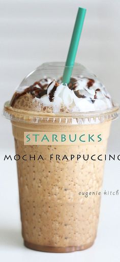 starbucks mocha frappuccino is topped with whipped cream and chocolate shavings