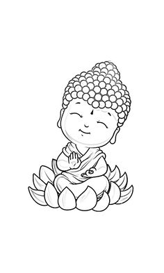 the little buddha sitting on top of a lotus flower in black and white coloring pages