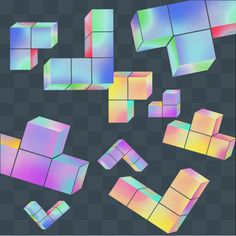 an image of different colored cubes on a black background