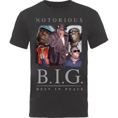 a black t - shirt with an image of two men and the words,'notorious b i g rest in peace '