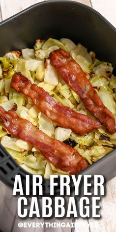 an air fryer with bacon and cabbage in it