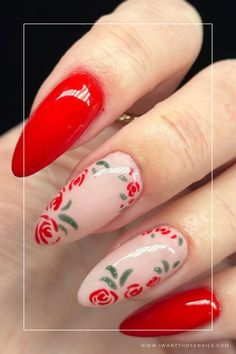 rose nails designs Red Rose Nail Art Designs, Nails Roses Design Flowers, Rose Art Nails, Rose Nail Art Designs Flower, Rose Design On Nails, Nail Rose Designs, Red Spring Nails 2024, Roses Nails Design, Rose Nails Acrylic