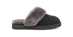 A soft, sweater-knit upper and lush sheepskin lining add softness and style to this outdoor-friendly slipper. Featuring a fluffy collar and our super-light, durable sole, it slips on with Saturday sweats, faded denim, or your favorite knit pieces. | Soft knit upper. Sheepskin collar. 17mm sheepskin lining. 17mm sheepskin insole. Treadlite by UGG outsole for comfort. Polyester binding. Woven label with UGG logo on insole, Suede label with embossed UGG logo. RN 88276. | UGG Women's Cozy Slipper Sh Ugg Cozy Knit Slippers, Grey Ugg Slippers, Ugg Cozy, Slipper Outfit, Ugg Store, Shearling Slippers, Black Slippers, Sheepskin Slippers, Ugg Slippers