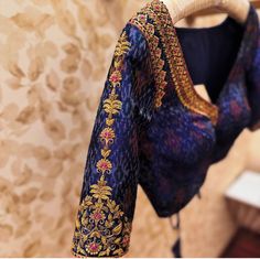 Patola Blouse Design, Patola Blouse, Embroidery French Knot, Simple Blouses, Blue Blouse Designs, Back Neck Design, Patch Work Blouse Designs