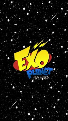 the title for exo planet, with stars in the sky and an image of a rocket