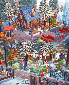 a christmas village with lots of trees and decorations