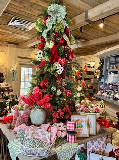 a decorated christmas tree in a store