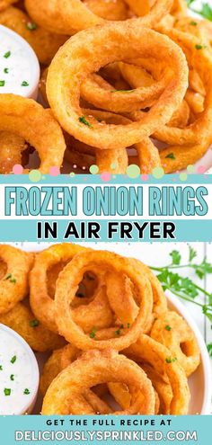 Want more football food ideas? Grab your favorite brand of frozen onion rings for this game day appetizer! It's perfect for a tailgating party. Crispy and delicious, this air fryer recipe for homemade onion rings is the BEST! Onion Rings In Air Fryer, Air Fryer Frozen Onion Rings, Air Fried Onion Rings, Onion Rings Air Fryer, Football Food Ideas, Frozen Onion Rings, Air Fryer Recipes Chicken Thighs, Fried Onion Rings, Homemade Onion Rings