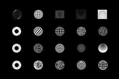 an array of different shapes and sizes on a black background with white lines in the middle