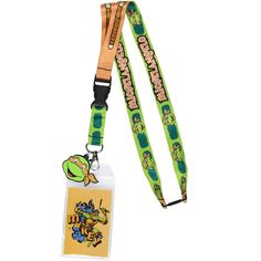 a lanyard with an id card attached to the lanyard, which has a teenage mutant design on it