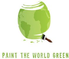 a green apple with a brush in it and the words paint the world green on it