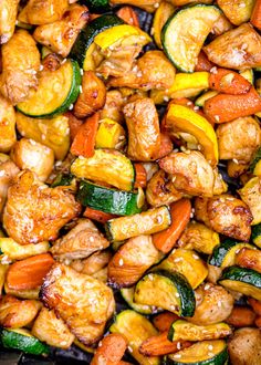 chicken and zucchini stir fry in a skillet