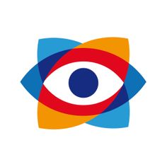 an eye with blue, red and yellow circles around it on a white background illustration