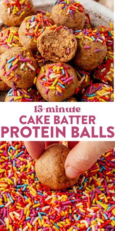 an image of a plate of cake batter protein balls with sprinkles