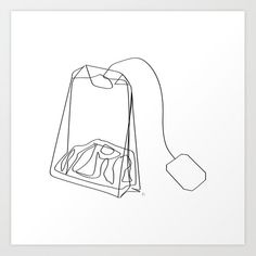 a black and white drawing of a bag with a cord attached to the handle art print