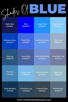 shades of blue with the words shades of blue in different font and colors on it