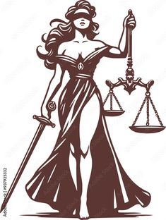 Stencil art of blindfolded woman with sword and scales in antique dress Векторне зображення Stock | Adobe Stock Lady Justice Scale Tattoo, Justice Drawing, Lady Of Justice Drawing, Lady Justice Line Art, Lady Justice Scales, Lady Justice Sculpture, Lady Justice, Cool Tattoo Drawings, Wood Snowman