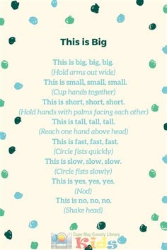 a poem written in blue and green on a white background with polka dotes around it