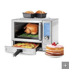 an open toaster oven with food in it