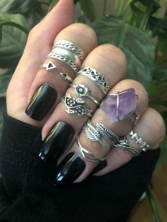 Alloy rings  Sizes  6 adj  6.25 4 5.5 5.75 5.5 5.5 5.5 6 4 7 Lots Of Rings, Whimsical Goth Jewelry, Rings Gruge, Alternative Rings, Witchy Rings Jewelry, Witch Rings Aesthetic, Grunge Rings, Fairygrunge Rings, Grunge Rings Set