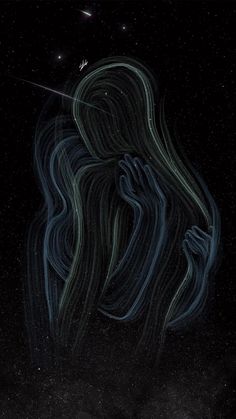 an abstract painting with lines and stars in the night sky, as if it were created by hand