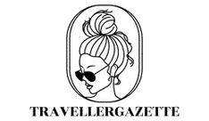 the logo for travelegazite with a woman's face in a oval frame