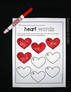 valentine's day worksheet with hearts and words