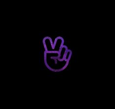 a purple peace sign in the middle of a black background with one hand raised up