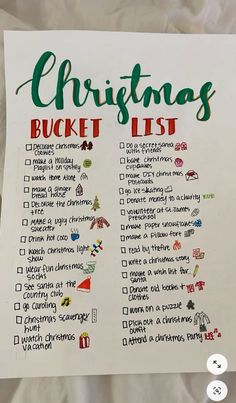 a christmas bucket list is shown on a sheet of paper