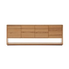 the sideboard is made out of wood and has four drawers, one with two doors