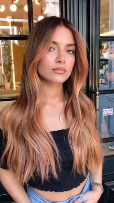 Rose Copper Hair, Blonde Copper Balayage, Auburn Copper Hair Balayage, Copper Blonde Hair Balayage, Bronze Blonde Hair, Light Copper Balayage, Copper Balayage Blonde, Balayage Copper Hair, Warm Copper Balayage Brunette